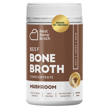 Beef Bone Broth Concentrate Mushroom Flavor Grass Fed - Made From Australian Cattle - Full Of Protein & Collagen | 35 Servings/ 2.25 Gl Of Broth | Just Add Water | Keto & Paleo Friendly | Sippable