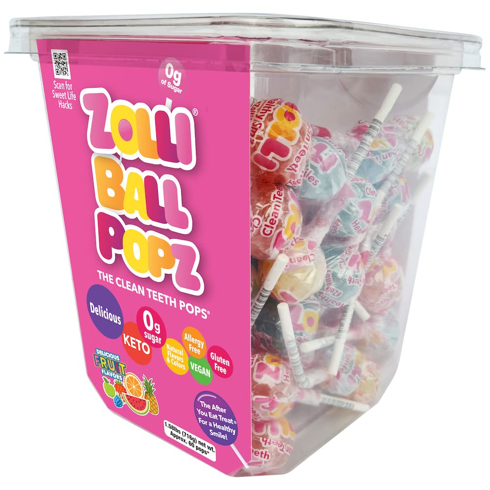 Ball Popz 60Ct Tub - Assorted Flavors, Sugar-Free, Dental-Friendly Lollipops For Guilt-Free And Flavorful Snacking