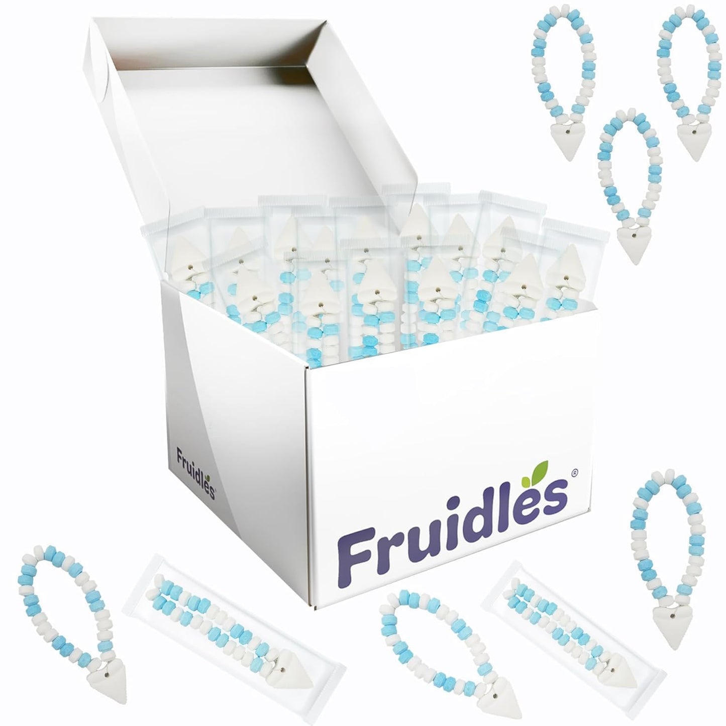 Fruidles Shark Tooth Candy Bracelet, Multicolor Fruit-Flavored Chewables, 12-Pack, Pink Yellow Violet Orange Green