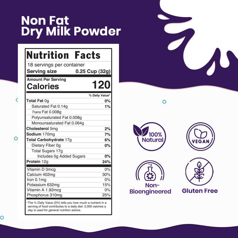 Pride Of India - Nonfat Dry Milk Powder - Protein & Calcium Rich - 1.25 Lbs (20Oz) Jar