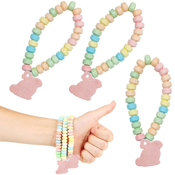 Fruidles Easter Bunny Candy Bracelet, Multicolor Fruit-Flavored Chewables For Party Favors (48-Pack)