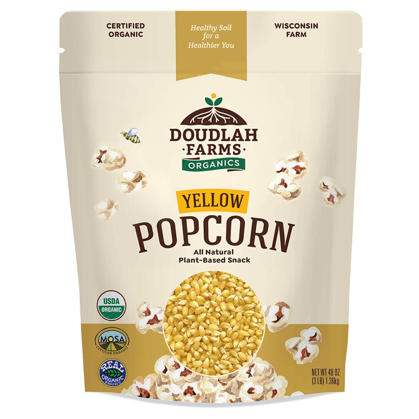 Doudlah Farms Organic Yellow Popcorn Kernels, Non-GMO, Gluten-Free, 48 Ounce