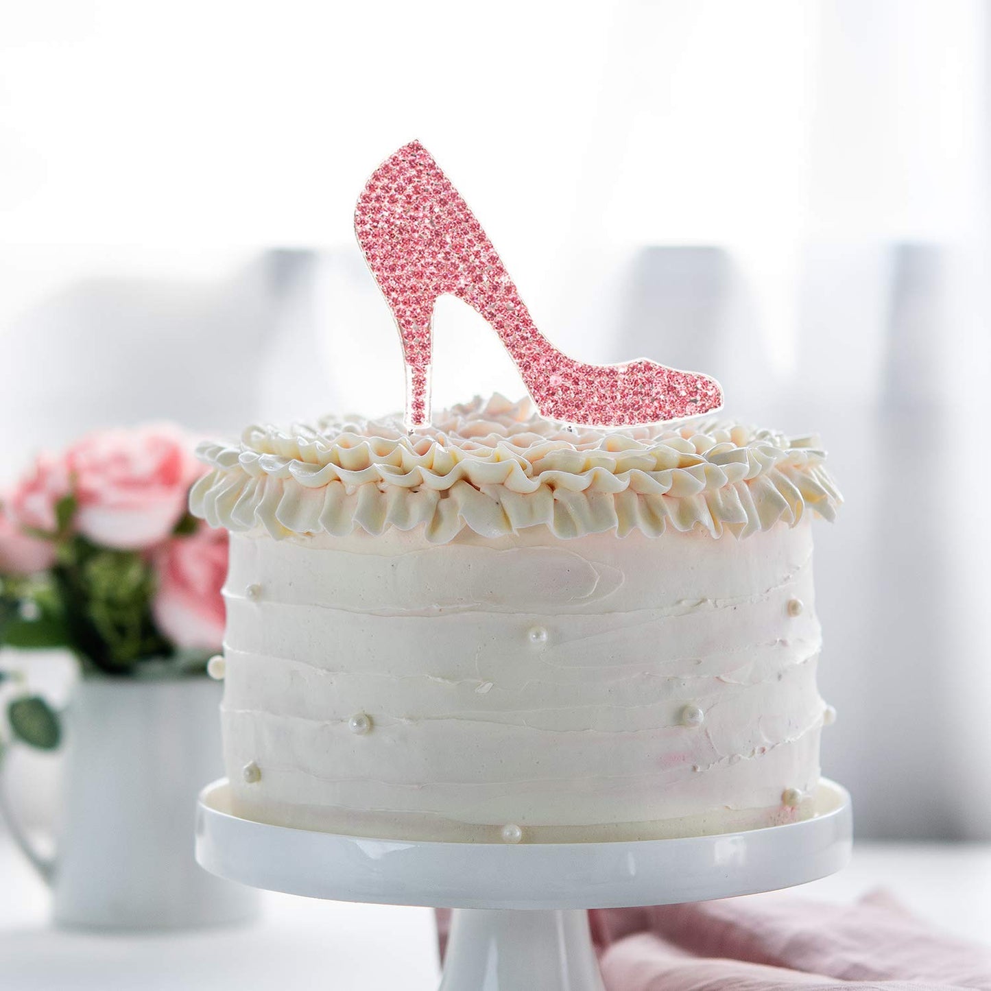 LINGTEER High Heel Cake Topper, Pink Rhinestone Crystal, 3.9 x 6.7, Model B07L2GK7P1, Perfect for Birthday & Wedding Decorations