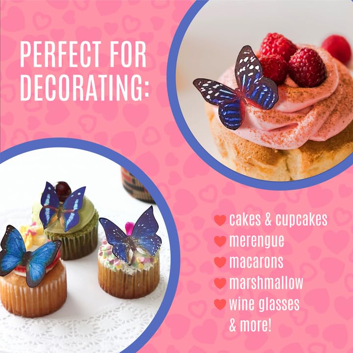 Sugar Robot Inc. Edible Butterflies Cake and Cupcake Toppers 1.75 inches Blue
