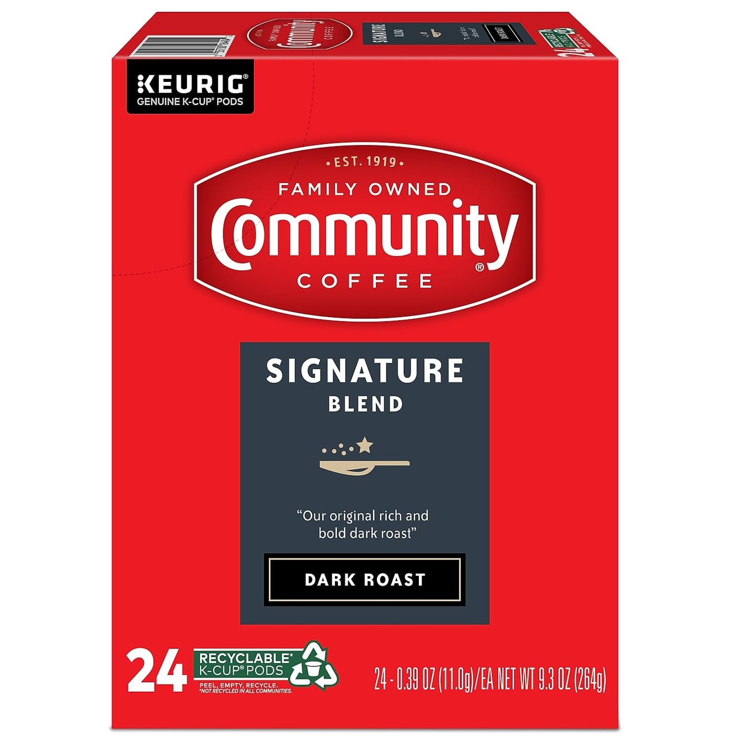 Community Coffee Signature Blend Dark Roast Coffee Pods, Compatible with Keurig 2.0, 24 Count, Paper, Model 5000374328