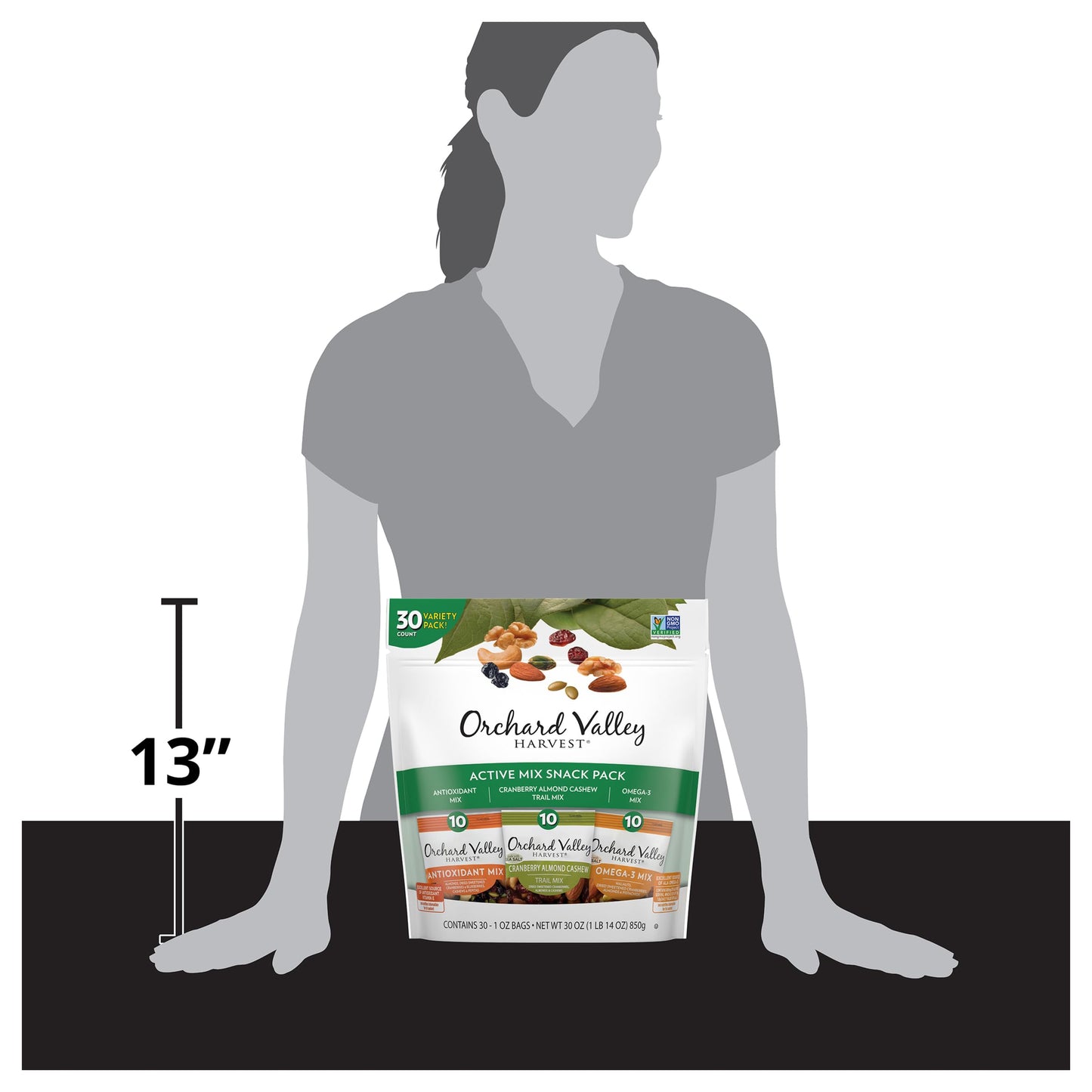 Orchard Valley Harvest Active Snack Pack Mix, 1Oz Bags (Variety Pack Of 30), Antioxidant Mix, Cranberry Almond Cashew, Omega-3 T