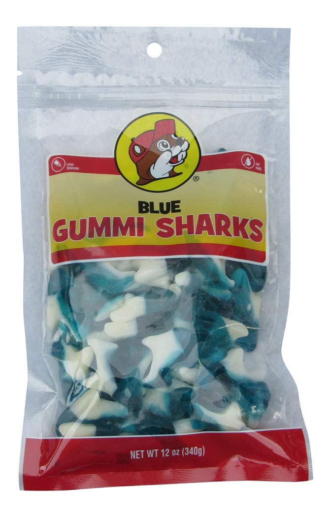 Buc-ee's Blue Gummi Sharks Candy in a Resealable Bag, 12 Ounces