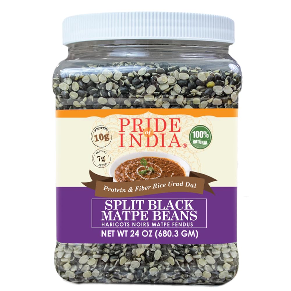 Pride Of India - Indian Split Black Gram Matpe Beans - Protein & Fiber Rich Urad Dal, 1.5 Pound Jar