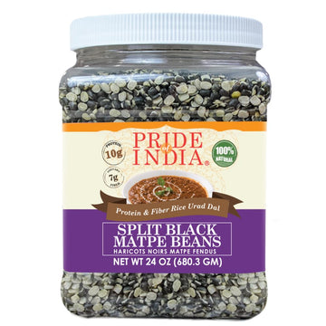 Pride Of India - Indian Split Black Gram Matpe Beans - Protein & Fiber Rich Urad Dal, 1.5 Pound Jar