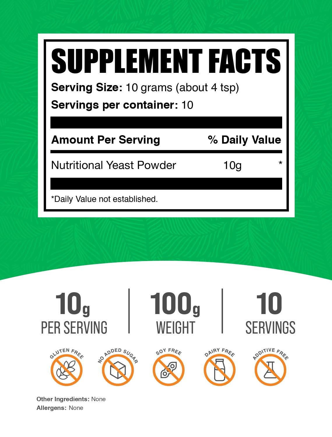 Bulkdietary products Nutritional Yeast Powder - Vegan Superfood, 10g Serving, 3.5 oz (Pack of 1)