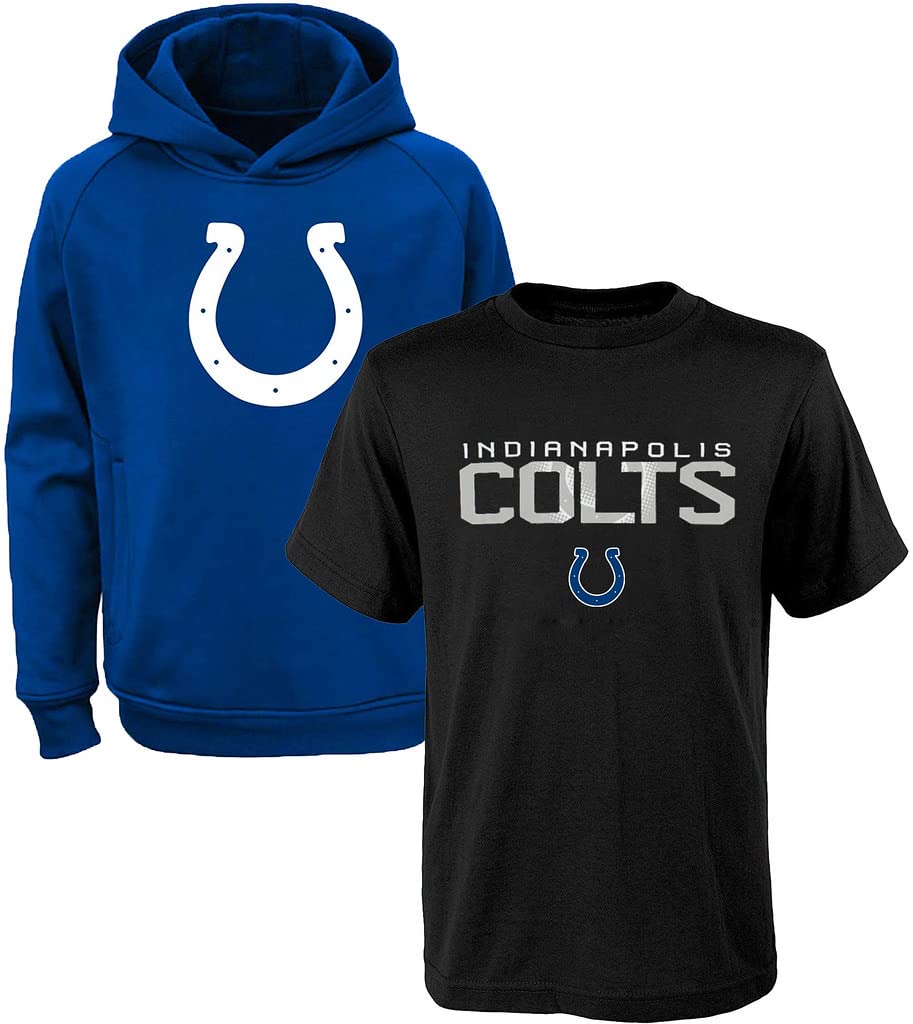 Nfl Youth 8-20 Polyester Performance Primary Logo Hoodie  T-Shirt 2 Pack Set (10-12, Indianapolis Colts)