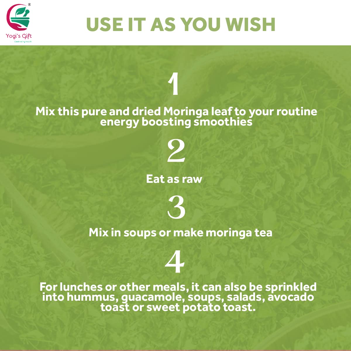 YOGI’S GIFT Moringa Leaves Loose 1 LB | 100% Natural Tea & Salad Enhancer | No Stems | Premium Moringa Leaf