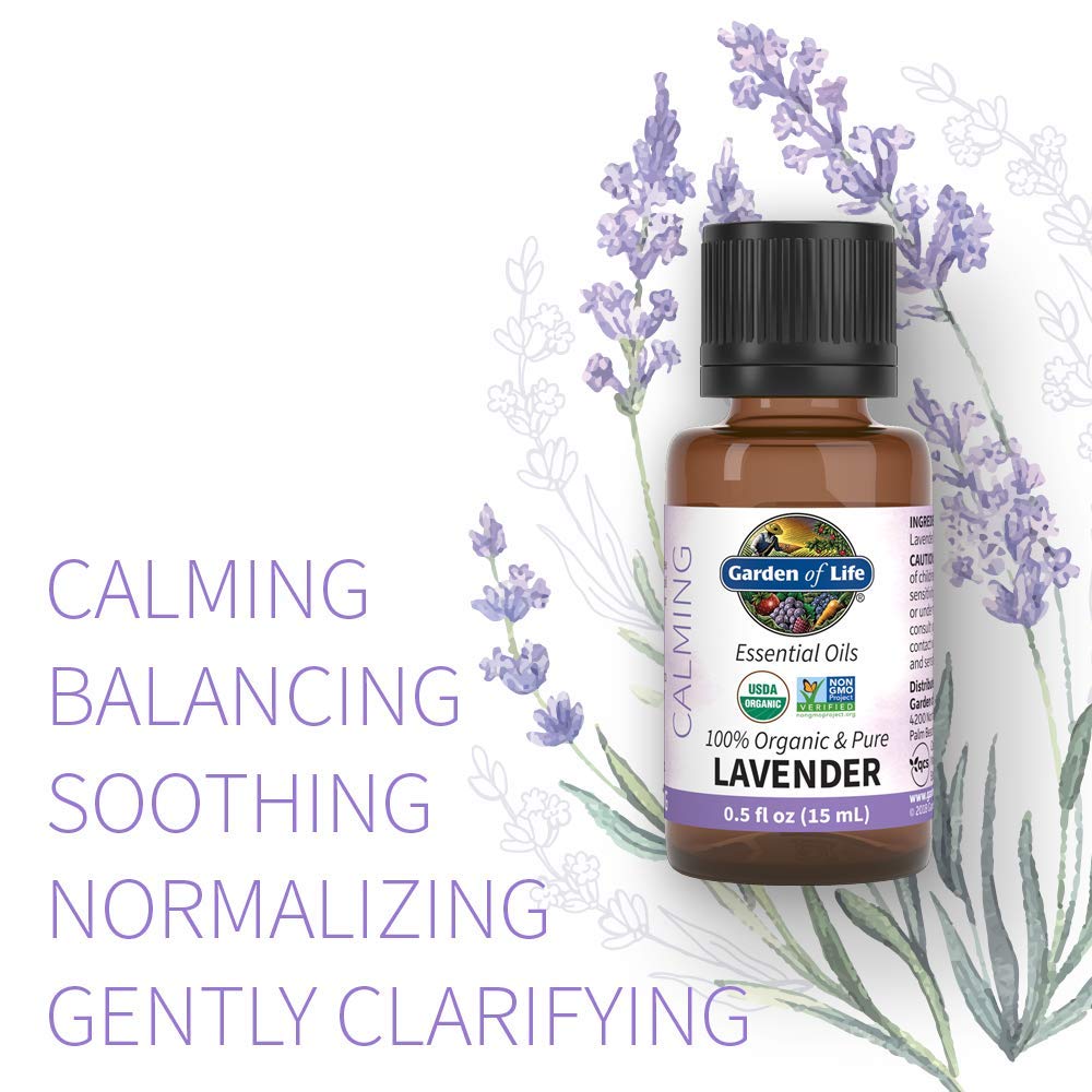Garden Of Life Essential Oil, Lavender 0.5 Fl Oz (15 Ml), 100% Usda Organic & Pure, Clean, Undiluted & Non-Gmo - For Diffuser, A