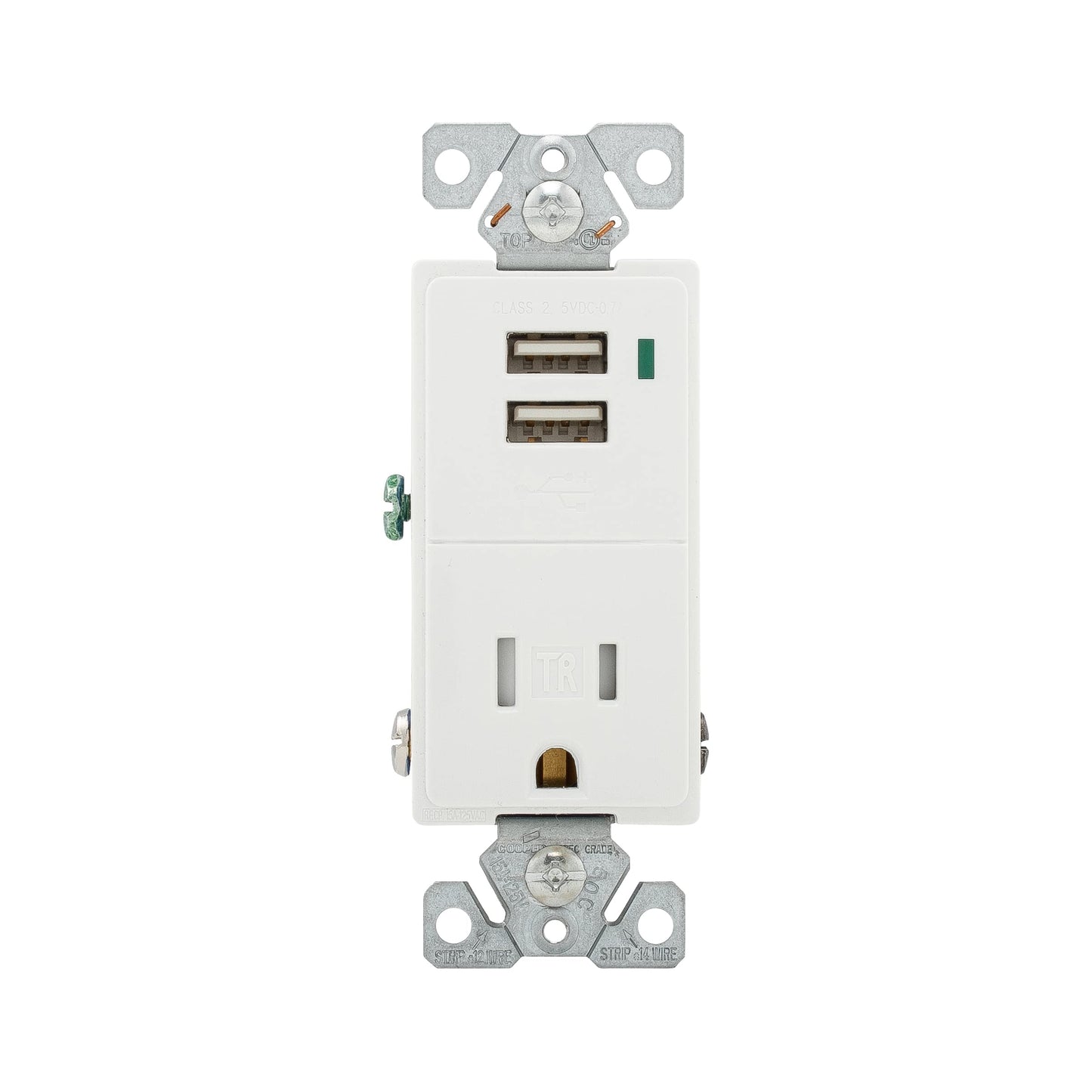 Eaton TR7740-W Combination USB Charger with Tamper Resistant Receptacle, 2-Pole, 3-Wire Grounding, 1.9 x 3.8 x 5.9, White