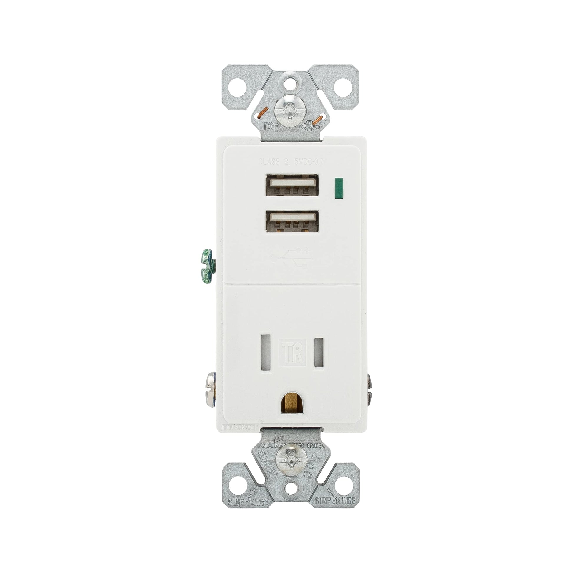 Eaton TR7740-W Combination USB Charger with Tamper Resistant Receptacle, 2-Pole, 3-Wire Grounding, 1.9 x 3.8 x 5.9, White