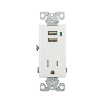Eaton TR7740-W Combination USB Charger with Tamper Resistant Receptacle, 2-Pole, 3-Wire Grounding, 1.9 x 3.8 x 5.9, White