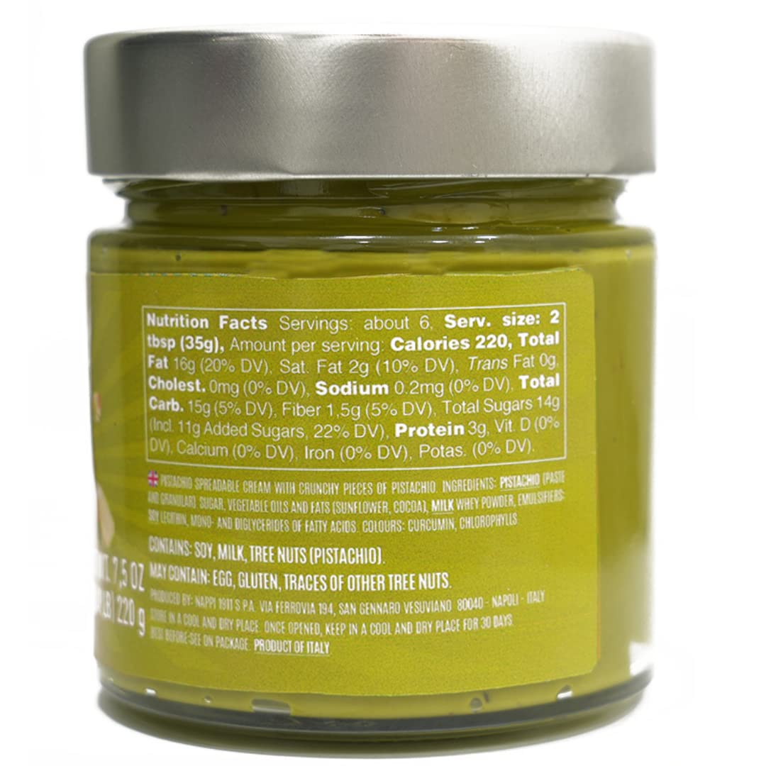 Crunchy Pistachio Butter, 7.5 oz, Sweet Spreadable Pistachio Cream with a crunch, Pistachio Paste, nut butter, Product of Italy.