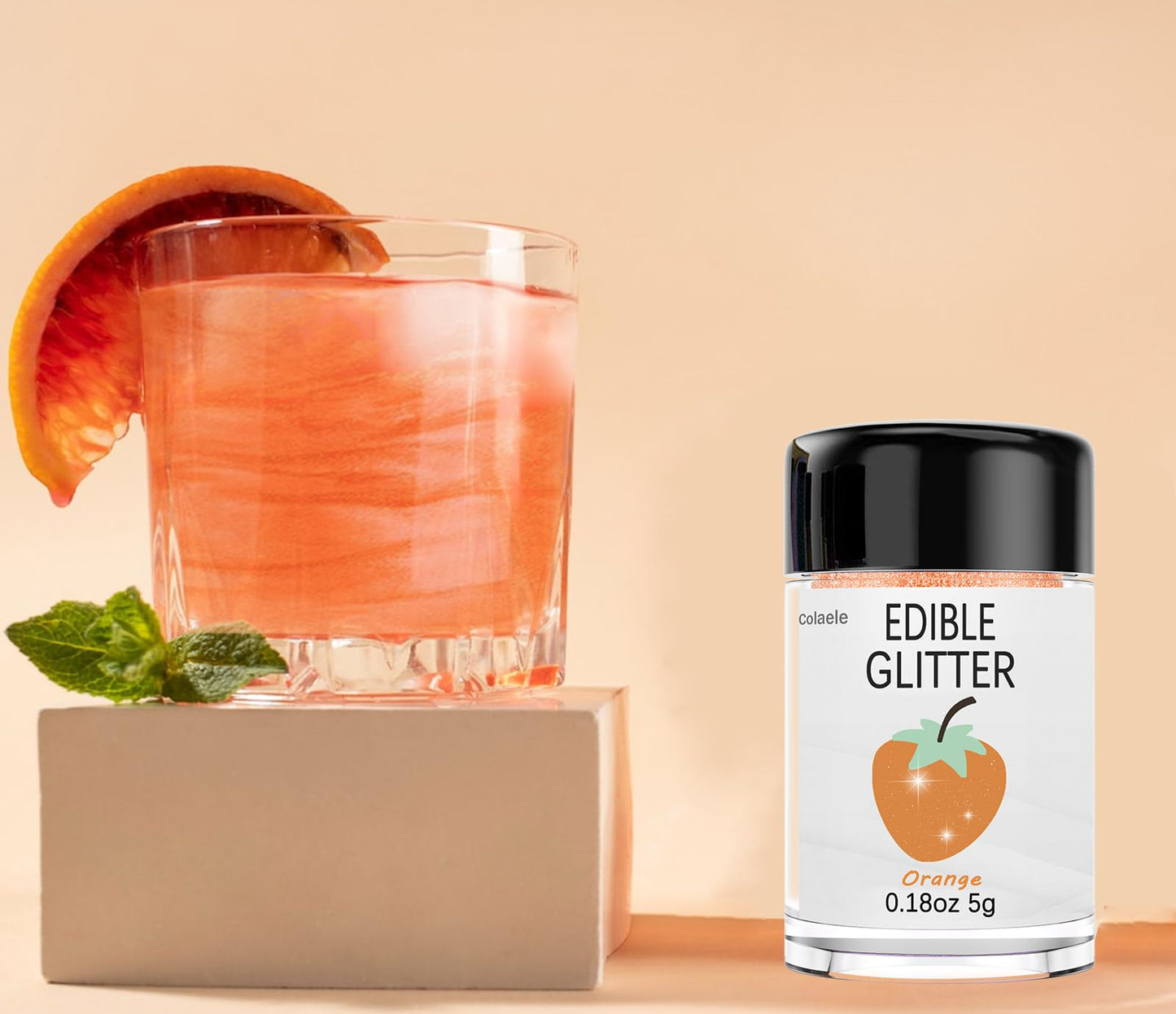 Colaele Orange Edible Glitter Powder - 5g Food Grade Luster Dust for Cake & Dessert Decorating