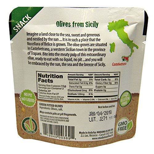 Frutto Ditalia Green Pitted Olives In Pouch Unflavored 1.1 Ounce (Pack Of 10)