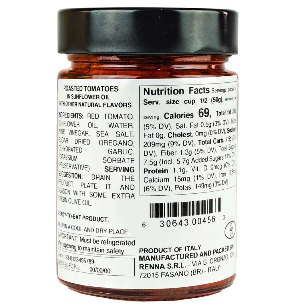 Renna Fire Roasted Grilled Tomatoes, Semi Dried in Oil, 10.58 oz, Product of Italy