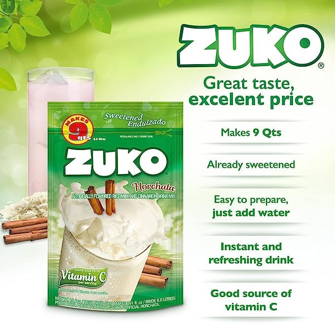 ZUKO Horchata Instant Powder Drink, Family Pack, No Sugar Needed, Vitamin C, 14.1 Oz (Pack of 6)