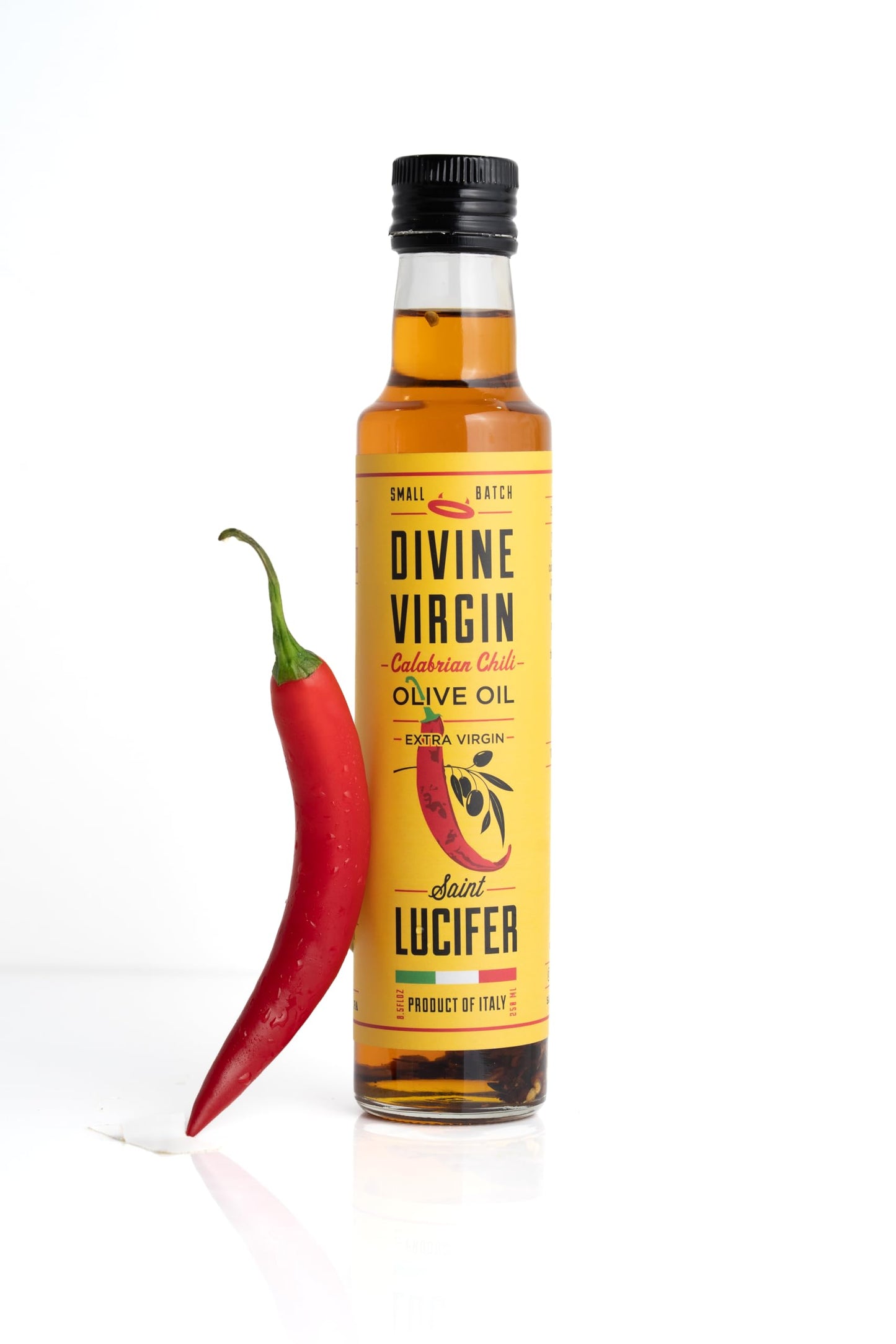 SAINT LUCIFER Calabrian Chili Oil, Gluten Free, Cold Pressed Extra Virgin Olive Oil, 8.5 Fl Oz (Pack of 1)