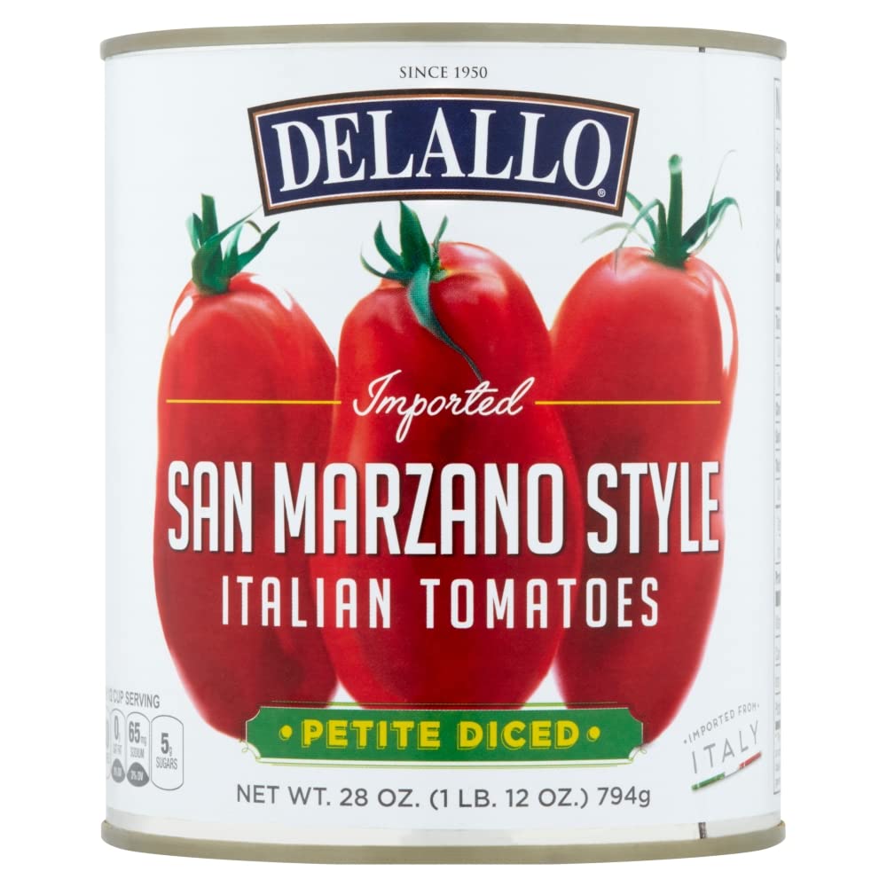 DeLallo San Marzano Style Petite Diced Italian Tomatoes, 28 Ounce Cans, Pack of 3