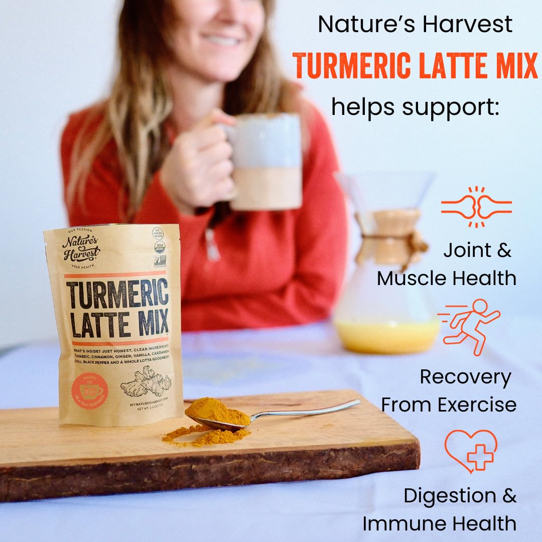 Natures Harvest Turmeric Latte Mix, Caffeine-Free Coffee Alternative, 2.12 oz Pack, 30 Servings