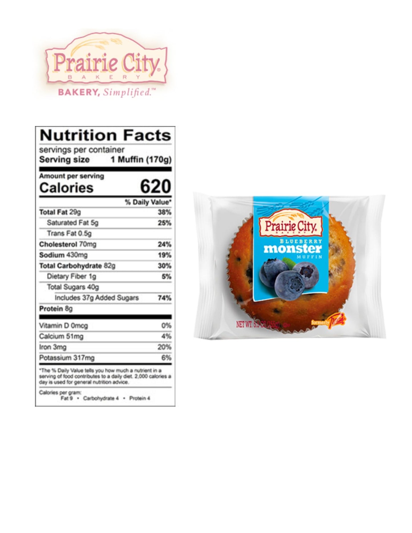 Prairie City Bakery Down Home Individually Wrapped Monster Muffins 6 Ounce Pack Of 12 (Blueberry, Pack Of 12)