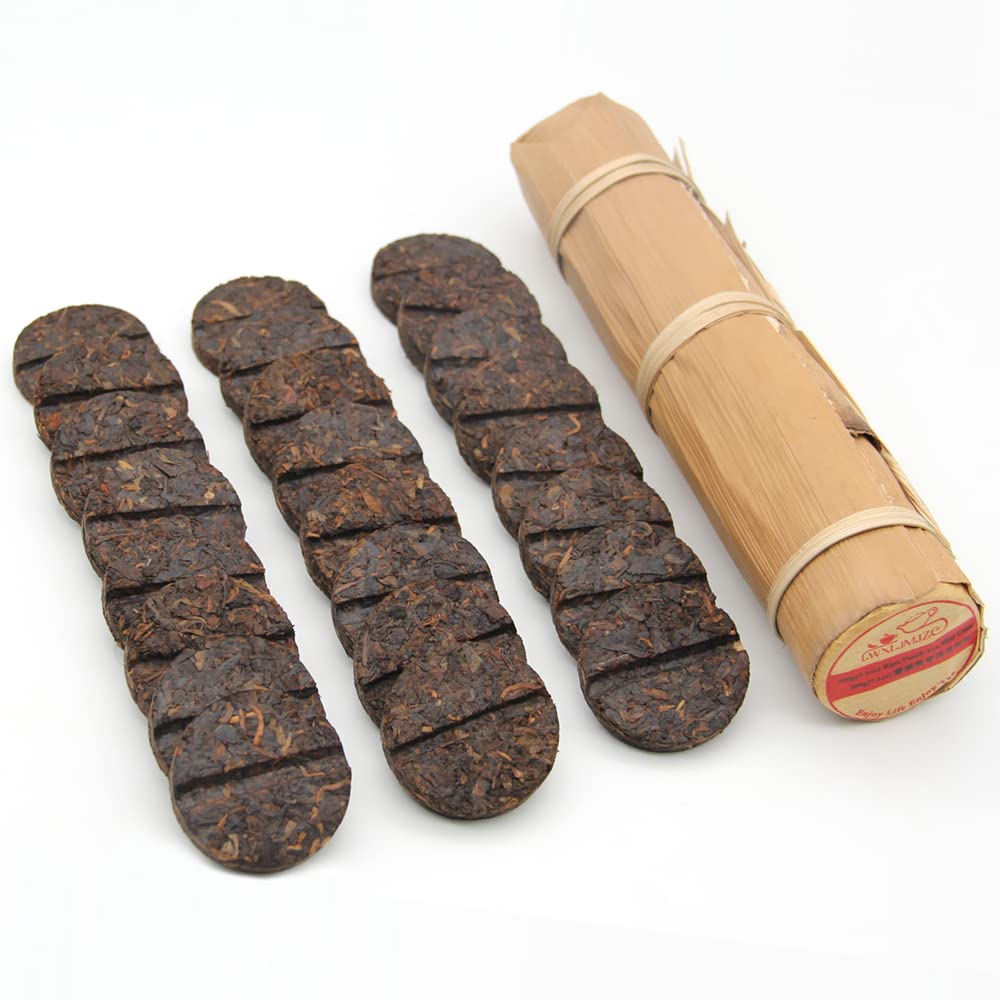 LWXLJMJZC Pu-erh Tea Cake - Ripe Mini Cakes in Bamboo Leaf Tube - 200g/7.1 oz - Easily Divided - 96 Cups