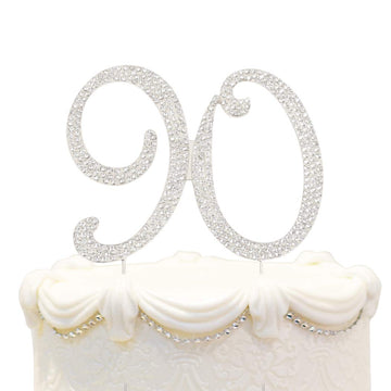 Hatcher Lee Bling Crystal 90 Birthday Cake Topper - Best Keepsake | 90Th Party Decorations Silver