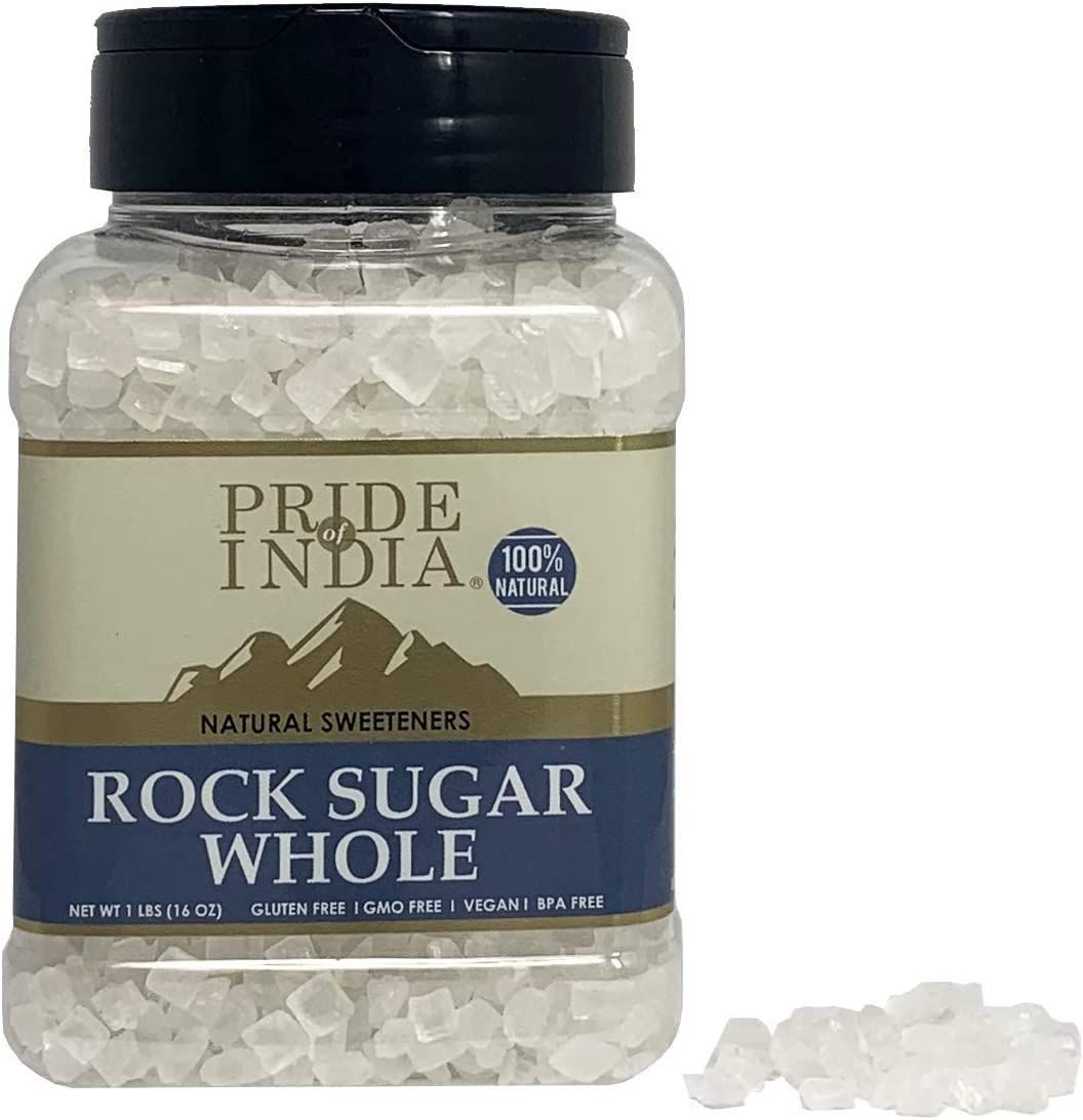 Pride Of India - Natural Crystal Rock Sugar Whole - 12 Oz (340 Gm) Medium Dual Sifter Jar - Authentic Indian Sugar Crystals - Us
