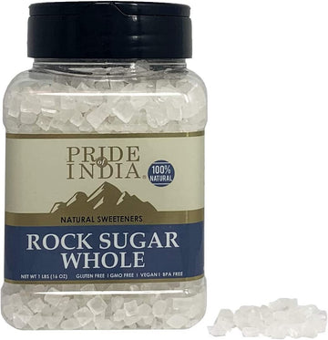 Pride Of India - Natural Crystal Rock Sugar Whole - 12 Oz (340 Gm) Medium Dual Sifter Jar - Authentic Indian Sugar Crystals - Us