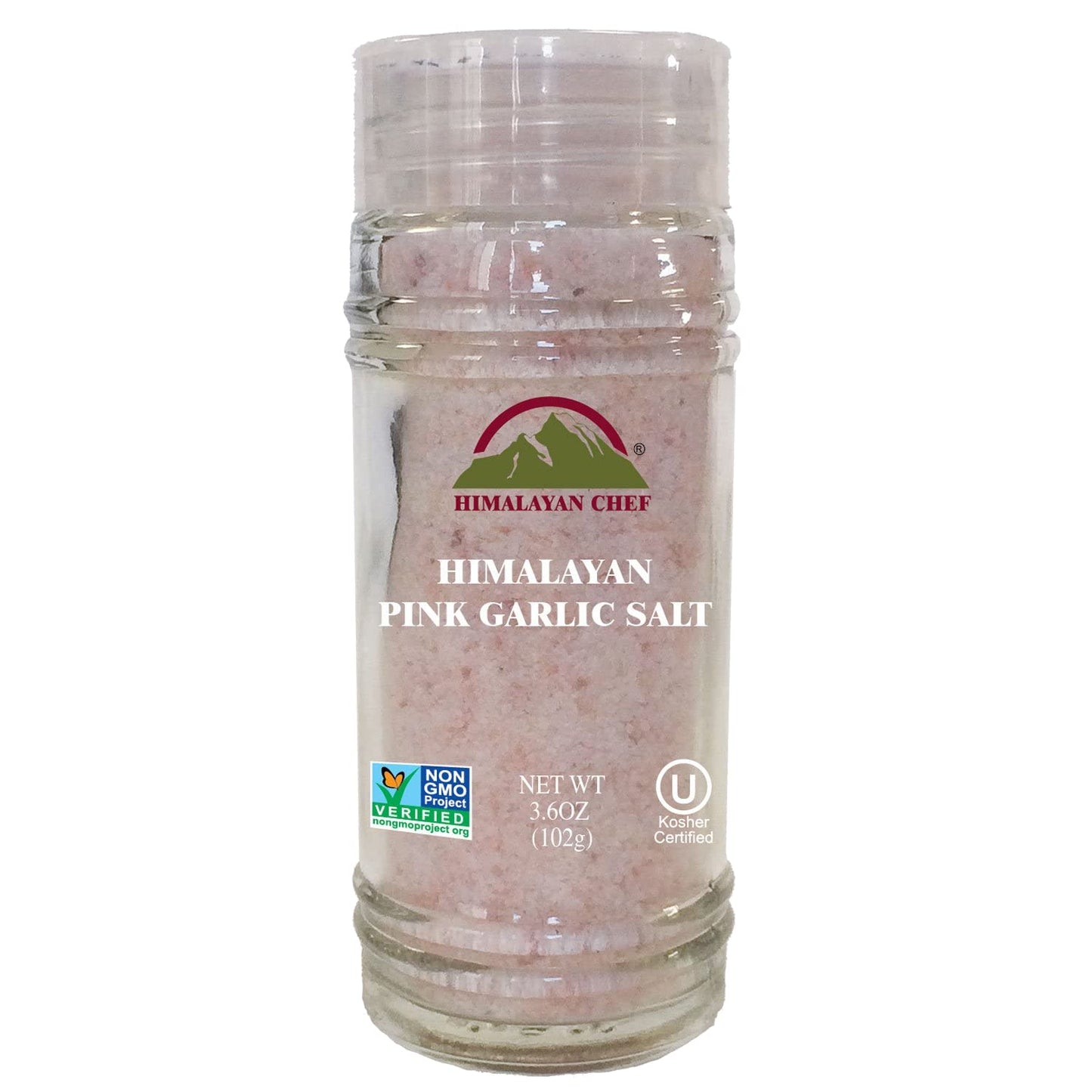 Himalayan Chef Himalayan Pink Garlic Salt, 3.6 Oz Grinder, Natural Seasoning, Clear