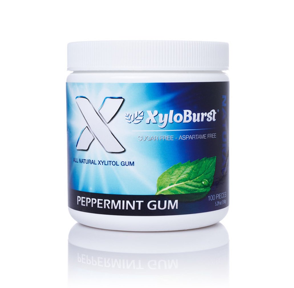 Xyloburst 100% Xylitol, Natural Chewing Gum 100 Count Jar Non Gmo, Vegan, Aspartame Free, Sugar Free (Peppermint, 1 Jar)
