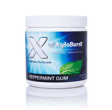Xyloburst 100% Xylitol, Natural Chewing Gum 100 Count Jar Non Gmo, Vegan, Aspartame Free, Sugar Free (Peppermint, 1 Jar)