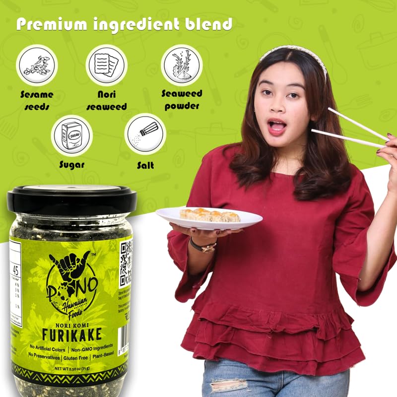 Pono Hawaiian Nori Komi Furikake Rice Seasoning - Gluten-Free, Non-GMO, 2.5 oz