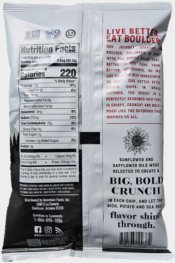 Boulder Canyon Sea Salt & Cracked Pepper Kettle Style Potato Chips, 1.5 oz, Pack of 28 by SUPERDEALS with Mystery Bonus Gift