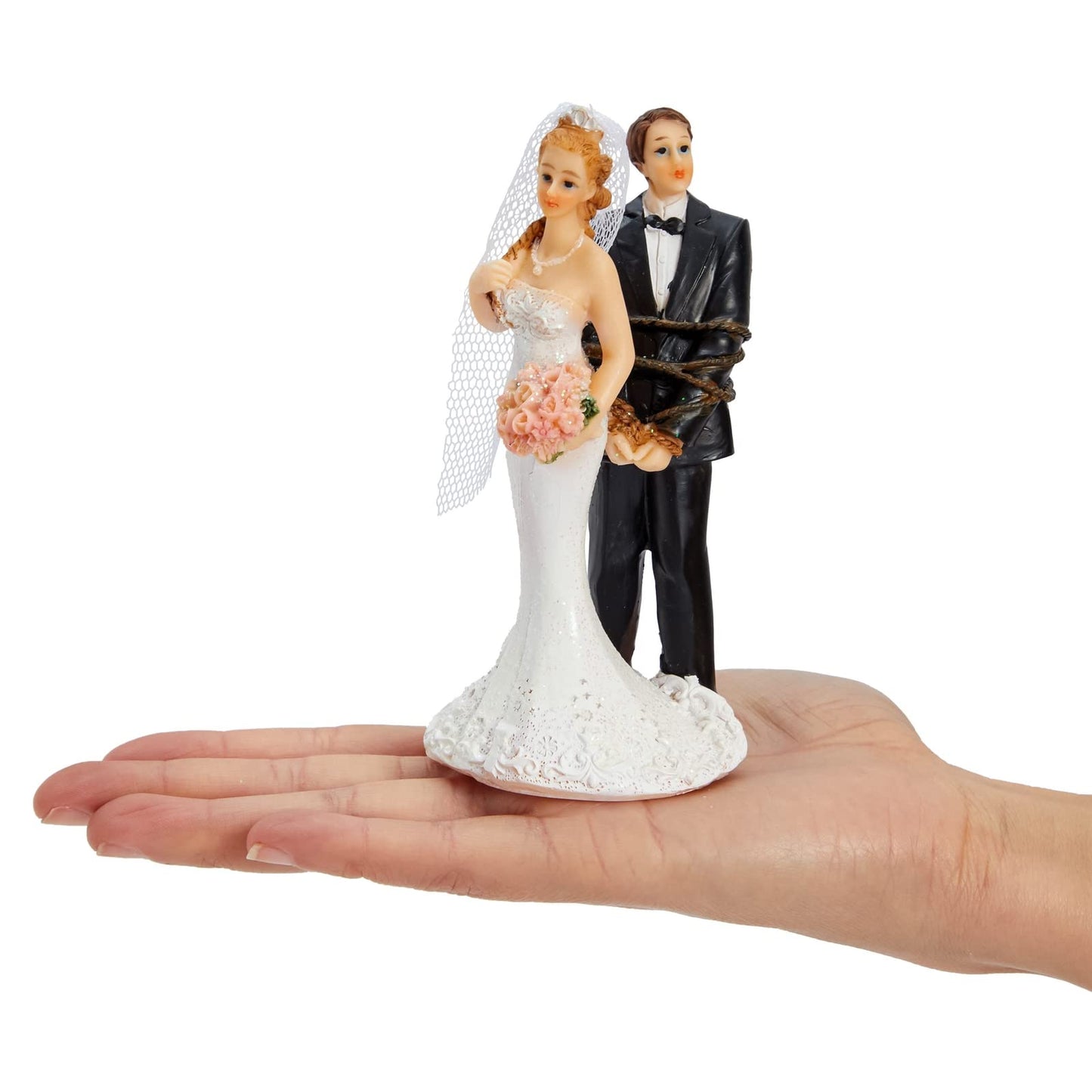 Juvale Funny Wedding Cake Topper, Bride Tied Up Groom Couple Figurine Decorations (2.6 X 4.6 X 2.3 In)