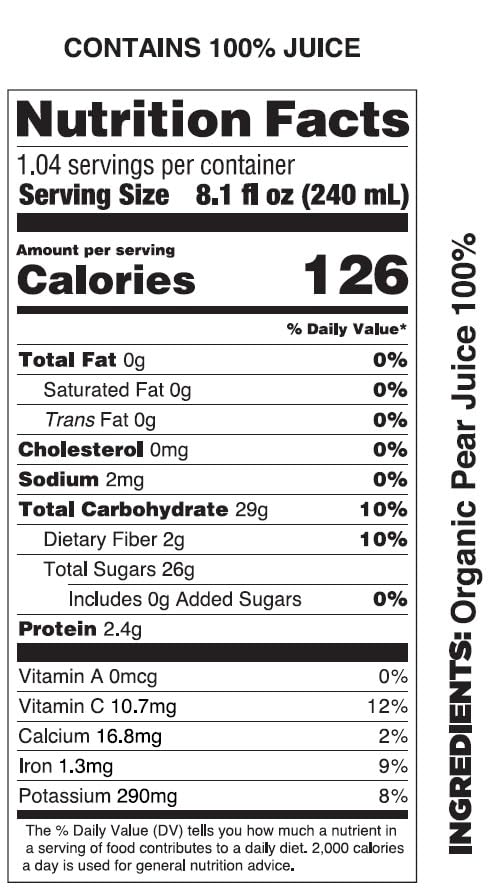 Pomona Organic Pear Juice, Cold Pressed, USDA Organic, No Added Sugar, Vegan, 8.4 Fl Oz (Pack of 12), Non-GMO, Kosher
