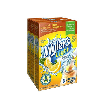 Wyler'S Light Singles To Go Powder Packets, Water Drink Mix, Half Iced Tea & Half Lemonade, 8 Packets Per Box, 24 Total Packets
