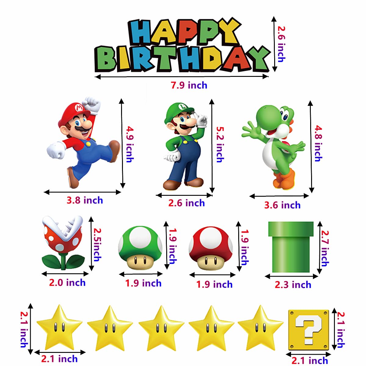 14Pcs Mario Cake Topper For Mario Birthday Party Supplies