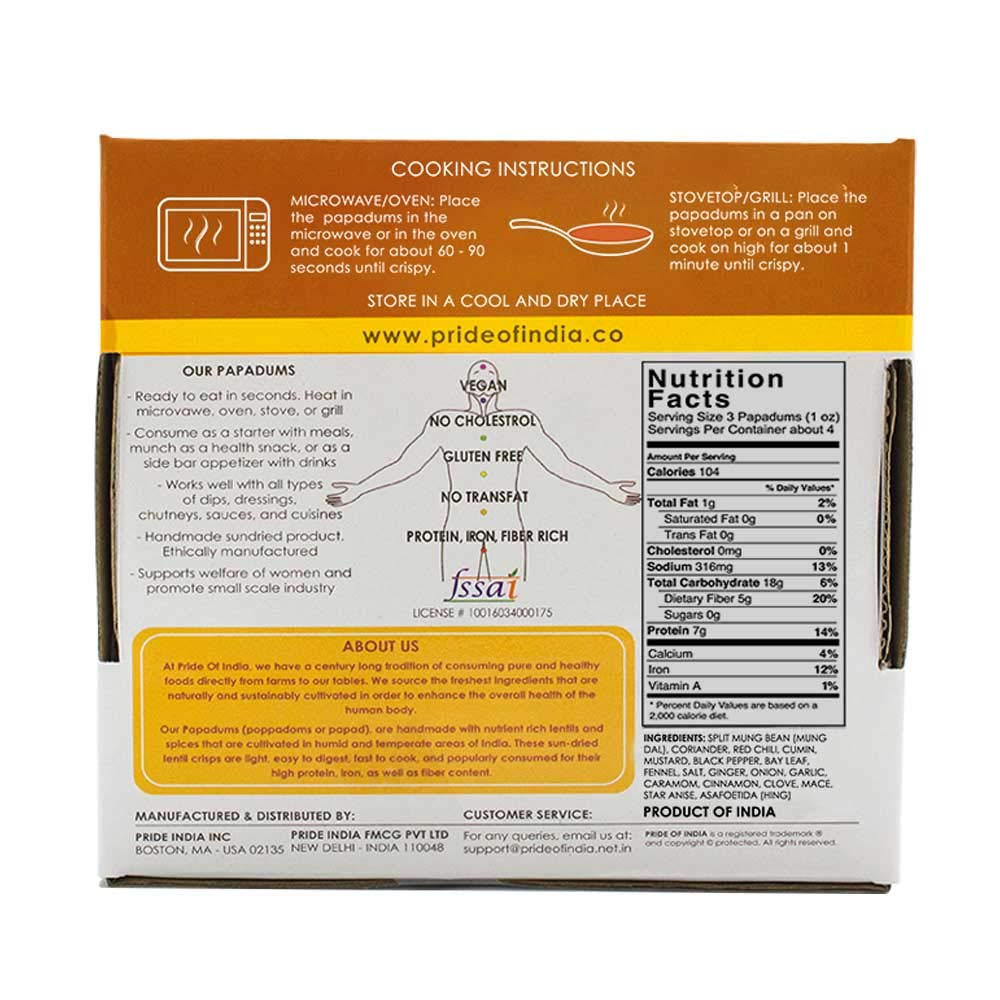 Pride Of India - Tikka Curry Mung Bean (Moong Dal) Papadum Lentil Crisp, 10 count (3.53oz - 100gm) - Instant Microwaveable Vegan