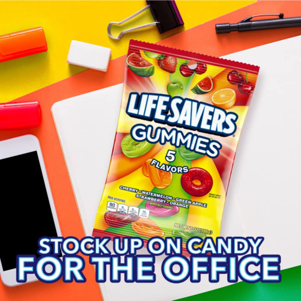 LIFE SAVERS 5 Flavors Gummies Candy Bag, Gummy Candy for Goodie Bags, Road Trips, Treats, 7 oz (Pack of 12)
