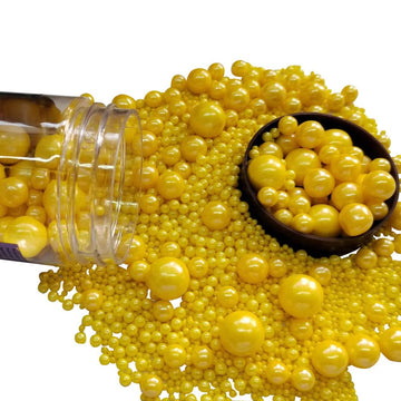 Edible Yellow Sugar Pearls Candy Sprinkles 120G/ 4.23Ounce Baking Cake Sprinkles Cupcake and Cake Topper Cookie Decorations Wedd