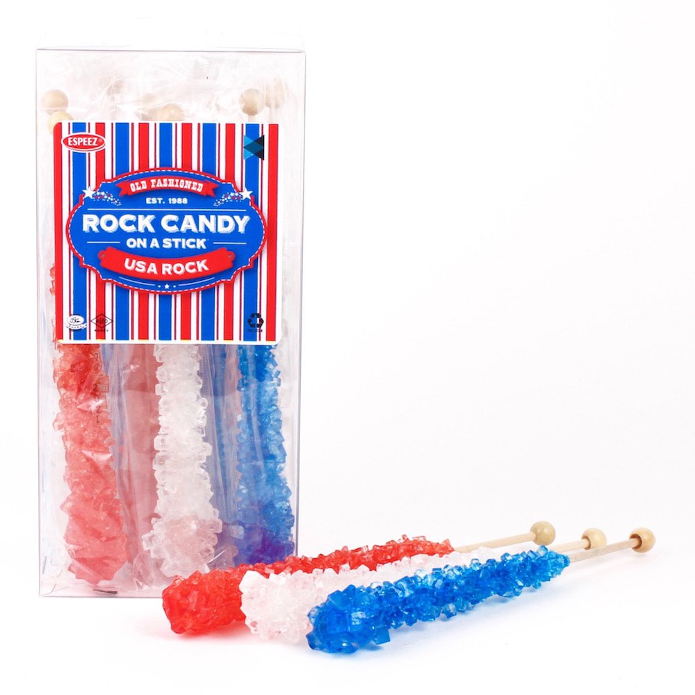 Espeez Rock Candy Sticks - 12 Count - Red, White, Blue - Individually Wrapped for Parties and Candy Buffets