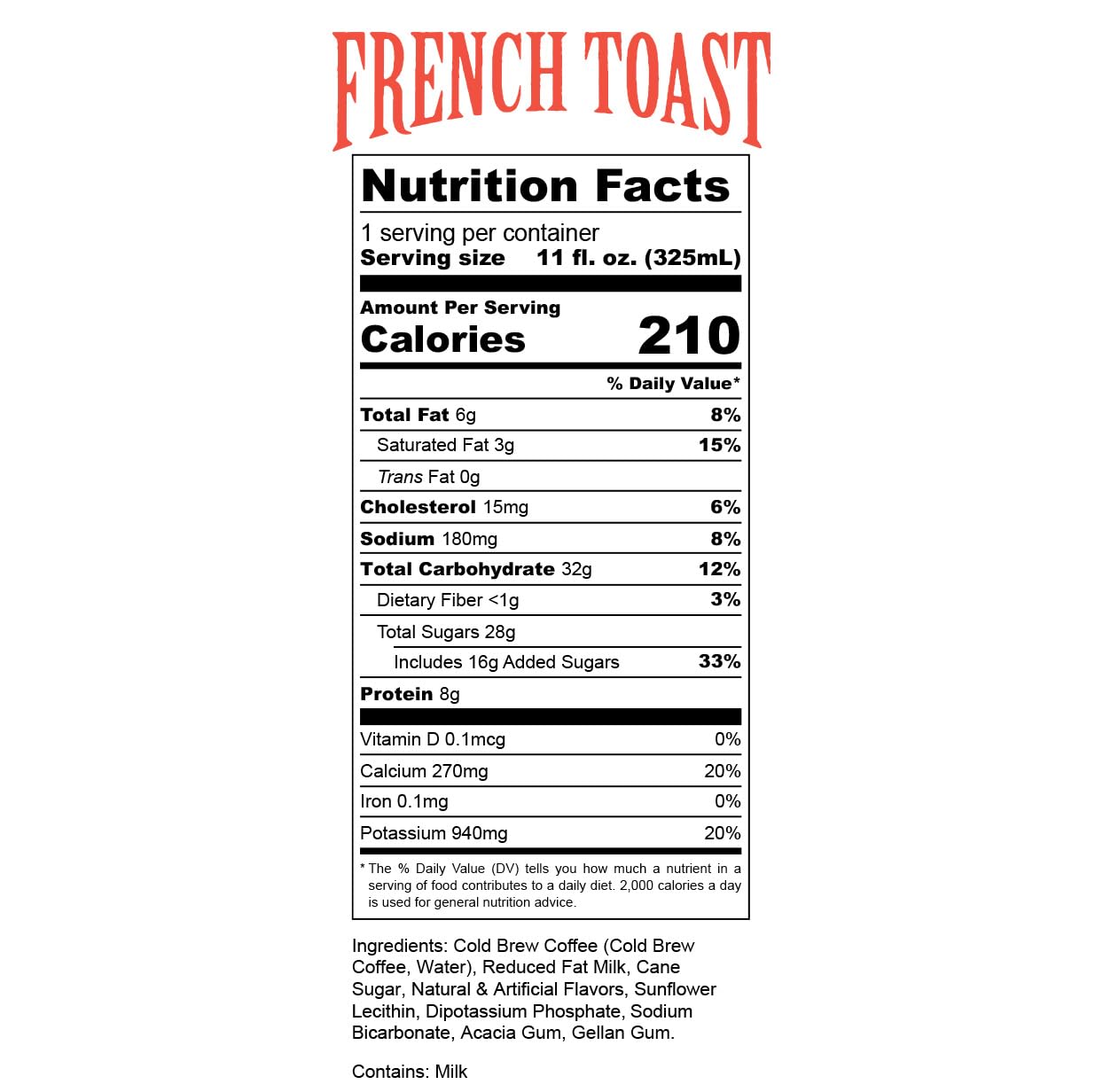 Bones Coffee Company French Toast Flavored Cold Brew Latte, Medium Roast Iced Coffee In Can,Ready To Drink, 11 Fl Oz (12 Pack)
