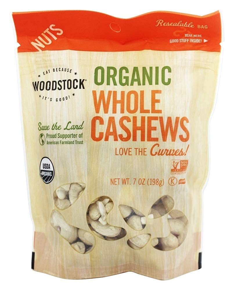 100% Organic Whole Cashews; Raw
