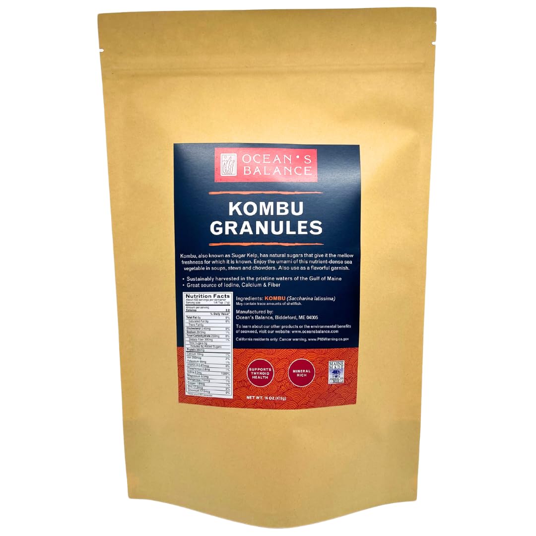 Oceans Balance Organic Kombu Kelp Granules, 16oz Bag, Gluten-Free, Vegan, Perfect for Keto and Paleo Diets