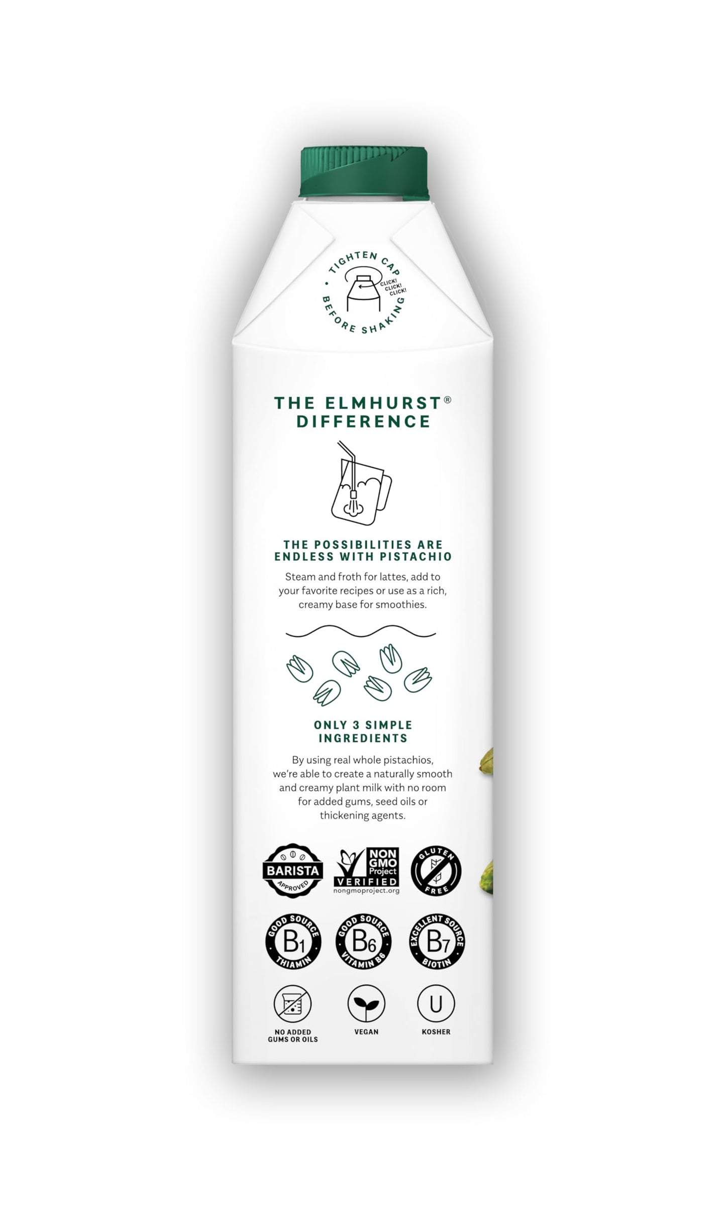 Elmhurst 1925 Pistachio Milk Unsweetened - 32 Ounce (Pack of 6) Dairy-Free, Gluten-Free, Vegan, Kosher, Shelf Stable Milk Made w